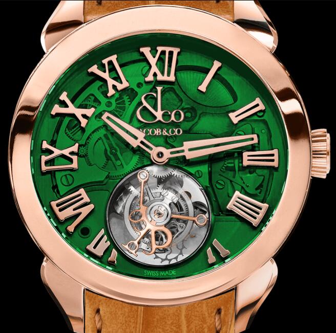 Jacob & Co PT500.40.NS.OG.A PALATIAL FLYING TOURBILLON HOURS & MINUTES ROSE GOLD (GREEN MINERAL CRYSTAL) Replica watch